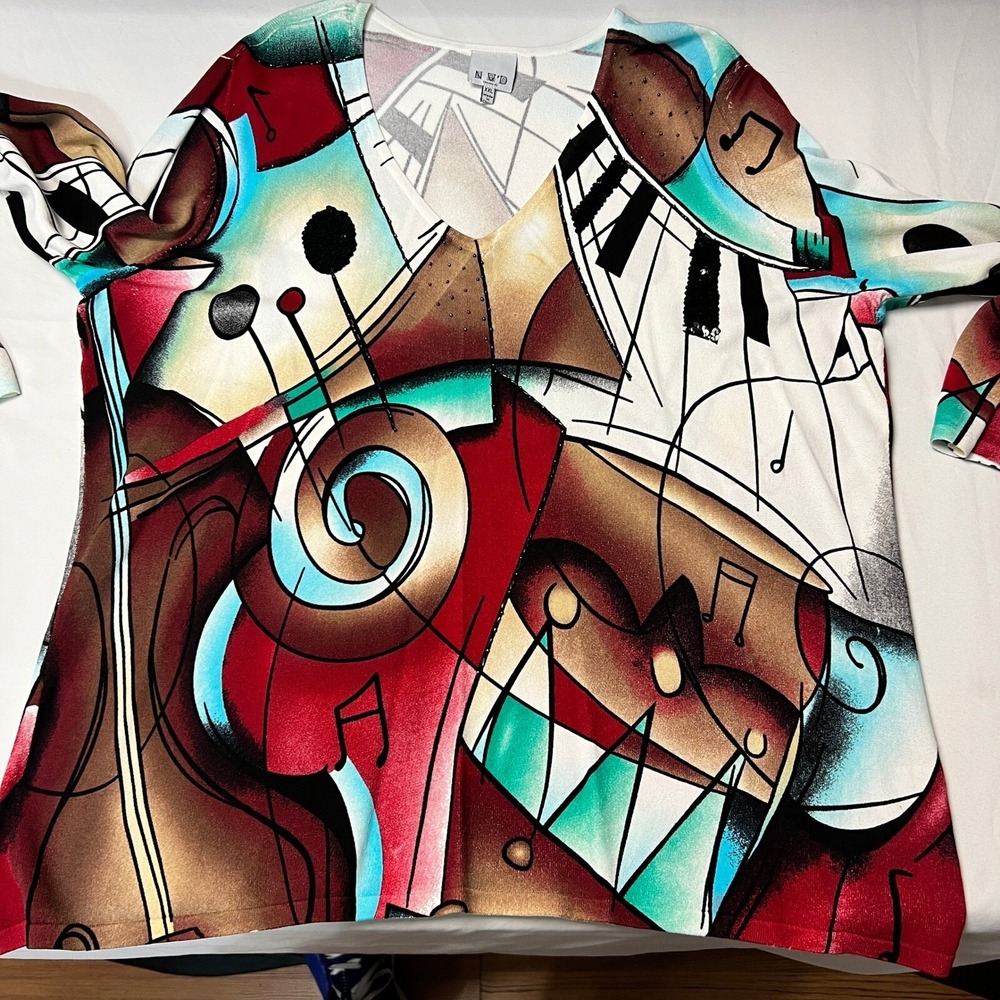 NVD Abstract Art to Wear Musical Notes Print Modernist Abstract Top Colorful XXL - Picture 6 of 12